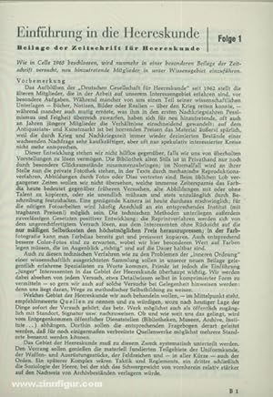 Bild des Verkufers fr Einfhrung in die Heereskunde. Beilage der Zeitschrift fr Heereskunde. 40 Ausgaben zum Verkauf von Berliner Zinnfiguren