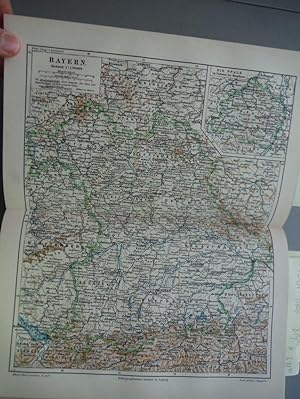 Original colored Engraving map entitled "Bayern" from "Meyers Konversations-Lexikon (1890) Vol 2