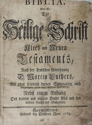 Biblia, Das ist: Die Heilige Schrift Altes und Neues Testaments, Nach der Deutschen Uebersetzung ...