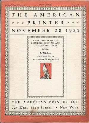 Seller image for THE AMERICAN PRINTER. Vol 81, No. 10. November 20, 1925 for sale by Carnegie Hill Books