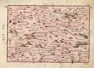 Karte Kupferstich Gebiet von Gmund, ( Schwäbisch Gmünd ), Neuburg, Aalen, Heubach, Weissenstein, ...