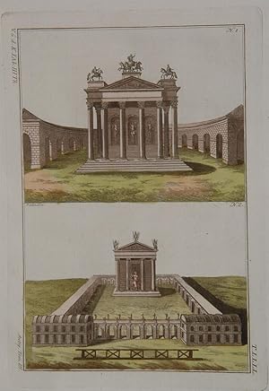 "Tempel des Vespasian" originaler, kolorierter und breitrandiger Kupferstich ca. 27x19cm auf Bütt...