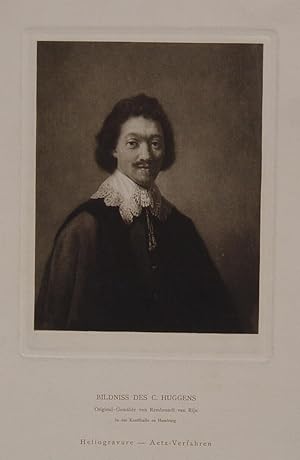 Bild des Verkufers fr Bildniss des C. Huggens" originale Heliogravure ca. 18x14cm cm auf Bttenkarton (28x20cm) nach einem Gemlde von Rembrandt; um 1890 zum Verkauf von Kunsthandel & Antiquariat Magister Ru
