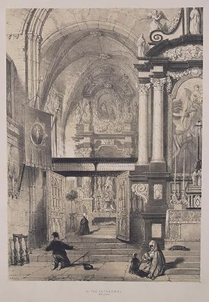 Immagine del venditore per In the Cathedral. Bruges" originale Sepia-Lithographie ca. 37x26cm von Charles Hullmandel nach Nash auf Karton (46x31cm); im Stein signiert und unterhalb der Darstellung typographisch betitelt venduto da Kunsthandel & Antiquariat Magister Ru