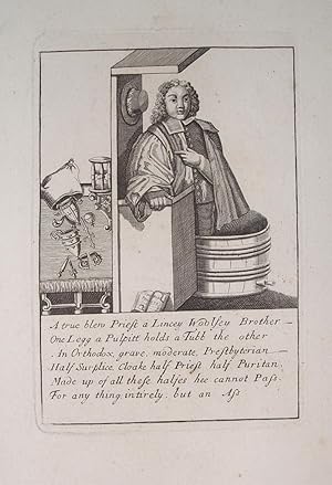 "A true blen Priest a Lincey Woolfey Brother.Ass" originaler Kupferstich ca. 18x12cm; um 1780"