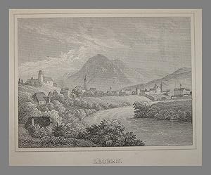 Bild des Verkufers fr Leoben" originaler Stahlstich ca. 7x10cm; unterhalb der Darstellung typographisch betitelt; aus Schmidl: "Das Herzogthum Steiermark" Stuttgart 1839 zum Verkauf von Kunsthandel & Antiquariat Magister Ru