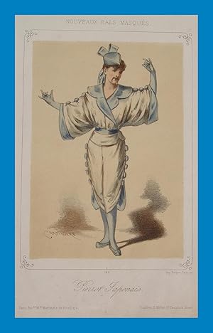 Image du vendeur pour Pierrot Japonais" originale kolorierte Lithographie ber Tonplatte ca.20,5x14,5cm von Antonin Marie Chatiniere auf festem Kunstdruck-Karton; im Stein signiert; unterhalb der Darstellung betitelt und bezeichnet; Blatt aus der Serie "Nouveaux Bals Masques" mis en vente par Kunsthandel & Antiquariat Magister Ru