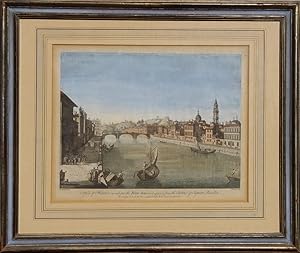 Image du vendeur pour A View of Florence on each side the River Arno at it appears from the Terras of Signior Rucellai" originaler handkolorierter Kupferstich ca. 26x36cm (Darstellung/image size) auf Btten (ca.36x46cm) von Bowles nach Zocchi mis en vente par Kunsthandel & Antiquariat Magister Ru