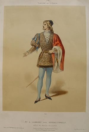 Image du vendeur pour Mr. A. Lambert " originale kolorierte Lithographie ber Tonplatte ca.20,5x14,5cm von Antonin Marie Chatiniere auf festem Kunstdruck-Karton; im Stein signiert; unterhalb der Darstellung betitelt und bezeichnet; Blatt aus der Serie "Theatre de l Odeon" mis en vente par Kunsthandel & Antiquariat Magister Ru