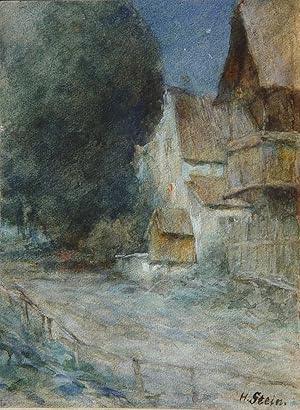 "Dorfstraße" originales Aquarell auf Papier ca.11,5x8,5cm; rechts unten signiert; um 1880