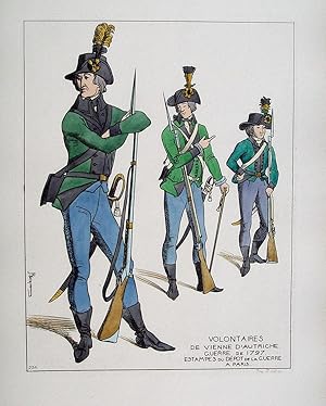 Seller image for Volontaires de Vienne D Autriche Guerre de 1797" originale aquarellierte Radierung ca.28x21,5cm (Darstellung/Image size) von Jacquemin auf Btten-Karton; in der Platte signiert, betitelt und bezeichnet Delatre Paris um 1870 for sale by Kunsthandel & Antiquariat Magister Ru