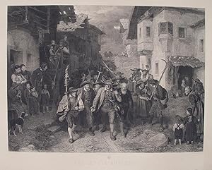 Seller image for Das letzte Aufgebot" originale Radierung ca.41x55,5cm (Darstellung/Image size) auf Karton (56x70cm) von A.Wagenmann nach Defregger; in der Platte signiert und datiert "1874" unterhalb der Darstellung typographisch bezeichnet und betitelt; for sale by Kunsthandel & Antiquariat Magister Ru