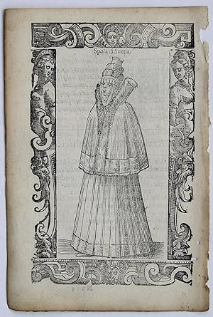 "Sposa di Suetia" originaler Holzschnitt mit Zierbordüre ca.15,5x9,5cm (Darstellung/Image size) a...