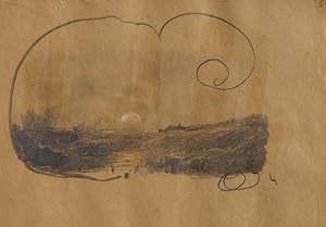 "Landschaftsstudie" originale aquarellierte Bleistiftzeichnung auf braunem Papier ca. 23,5x33cm; ...