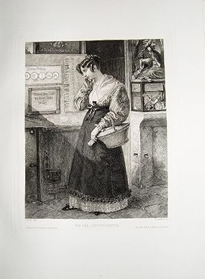 Image du vendeur pour Vor der Lotteriecollectur" originale Radierung ca.18,5x14cm (Darstellung/Image size) auf Kunstdruck-Karton (30x22cm) von Theodor Alphons (1860 in Krakau - 1897 in Graz) nach einem Gemlde von Fendi; unterhalb der Darstellung typographisch betitelt mis en vente par Kunsthandel & Antiquariat Magister Ru