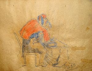 Imagen del vendedor de "Der kleine Trke" originale Farbstiftzeichnung auf braunem Papier ca.25x34cm; Mnchen Nov. 1888 a la venta por Kunsthandel & Antiquariat Magister Ru