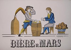 "Biere de Mars" handkolorierter originaler Holzschnitt ca.27x50cm (Darstellung/Image size) auf Ar...