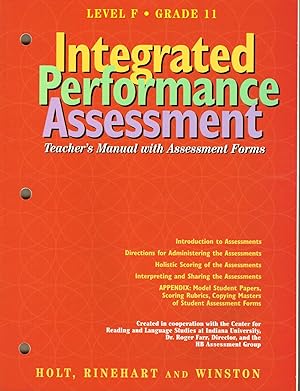 Seller image for Intergrated Performance Assessment - Level F - Grade 11 - Teacher's Manual with Assessment Forms for sale by SUNSET BOOKS