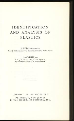 Bild des Verkufers fr Identification and Analysis of Plastics. zum Verkauf von Antiquariat Bookfarm