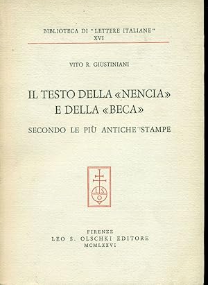 Immagine del venditore per Il testo della Nencia e della Beca secondo le pi antiche stampe venduto da Studio Bibliografico Marini