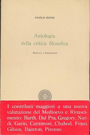 Immagine del venditore per Antologia della critica filosofica. Medioevo e Rinascimento venduto da Studio Bibliografico Marini