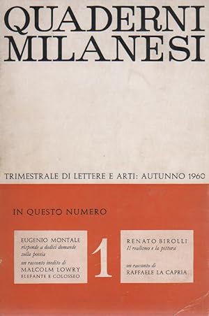Quaderni milanesi. Autunno 1960, N. 1, Anno I
