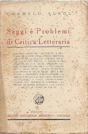 Immagine del venditore per Saggi e problemi di critica letteraria venduto da Studio Bibliografico Marini