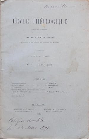 Bild des Verkufers fr REVUE THOLOGIQUE Deuxime anne N 1 Juillet 1875 zum Verkauf von Bouquinerie L'Ivre Livre