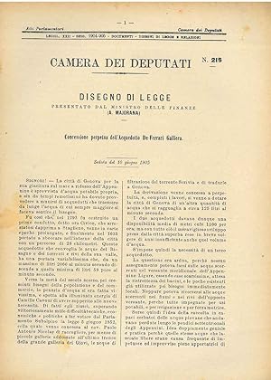 Disegno di legge : Concessione perpetua dell'Acquedotto De-Ferrari Galliera. Relazione della Comm...