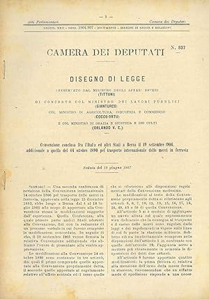 Disegno di legge : Convenzione conclusa fra l'Italia e altri Stati a Berna il 19 settembre 1906 a...