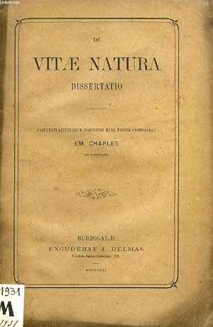 Bild des Verkufers fr DE VITAE NATURA, DISSERTATIO zum Verkauf von Le-Livre