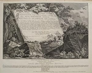 Imagen del vendedor de Kupferstich: Betrachtung der wilden Thiere mit beygefgter vortrefflichen Poesie des hochberhmten Herrn Barthold Heinrich Brockes. Titelblatt auf einen Felsentafel grafiert. Thienemann 195. Deutsch und lateinisch. a la venta por Buecherstube Eilert, Versandantiquariat