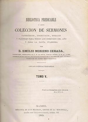 Seller image for BIBLIOTECA PREDICABLE  SEA COLECCIN DE SERMONES. Tomo V (de 11) for sale by Librera Torren de Rueda