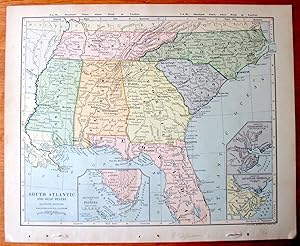 Imagen del vendedor de Antique Map. South Atlantic and Gulf States - Eastern States. a la venta por Ken Jackson