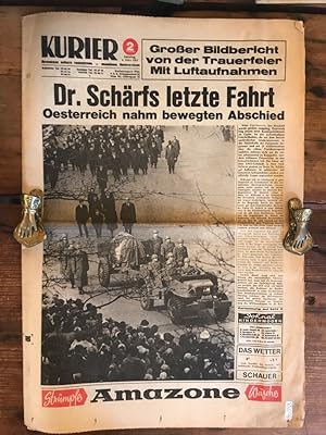 Kurier: Ausgabe von Samstag, 6. März 1965; Schlagzeile: Dr. Schärfs letzte Fahrt - ÖSterreich nah...