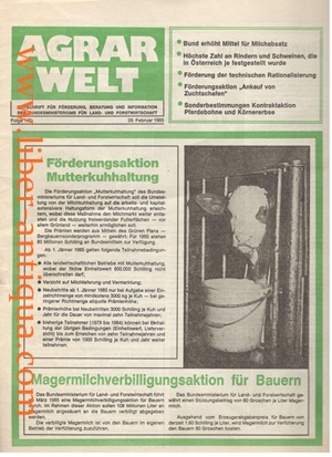 Agrarwelt Folge 140 - 28. Februar 1985 - Zeitschrift für Förderung, Beratung und Information des ...