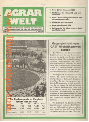 Agrarwelt Folge 141 - 15. März 1985 - Zeitschrift für Förderung, Beratung und Information des Bun...