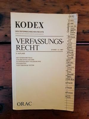 Bild des Verkufers fr Verfassungsrecht bearbeitet von Univ.-Ass. Dr. Fred Brande Institut fr Staats- und Verwaltungsrecht Universitt Wien, mit einem Beitrag zur Rechtslage der slowenischen Volksgruppe in Krnten von Hon. Prof. Dr. Theodor Veiter zum Verkauf von Antiquariat Liber Antiqua