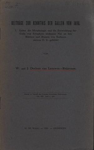 Image du vendeur pour BEITRGE ZUR KENNTNIS DER GALLEN VON JAVA. 7. Ueber die Morphologie und die Entwicklung der Galle von Eriophyes sesbaniae Nal. an den Blttern und Blumen von Sesbania sericea D. C. gebildet Extrait du Recueil des Travaux botaniques Nerlandais. Vol. XIII. Livr. 1. 1916. mis en vente par Antiquariat Bookfarm