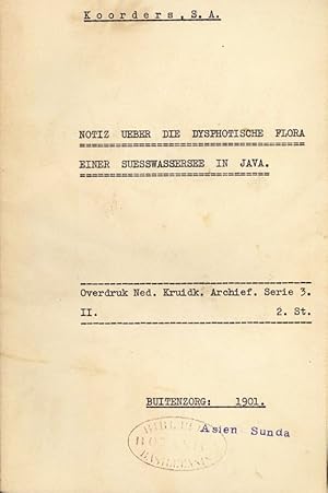 Imagen del vendedor de NOTIZ UEBER DIE DYSPHOTISCHE FLORA EINER SUESSWASSERSEE IN JAVA. Overdruk Ned. Kruidk. Archief. Serie 3. II. 2. St. a la venta por Antiquariat Bookfarm