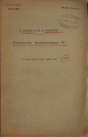 Bild des Verkufers fr Floristische Aanteekeningen IV. Overdruk uit het Nederlandsch Kruidkundig Archief. Jaargang 1910. zum Verkauf von Antiquariat Bookfarm