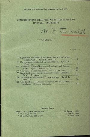 Bild des Verkufers fr CONTRIBUTIONS FROM THE GRAY HERBARIUM OF HARVARD UNIVERSITY. LXXXVII. Ligusticum scothicum of the North Atlantic and of the North Pacific. Reprinted from Rhodora, Vol. 32, January to April, 1930. zum Verkauf von Antiquariat Bookfarm