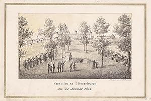 Execution an 2 Deserteuren am 22. Januar 1814. Lithographie bei Bonitas-Bauer, Würzburg, aus "Ull...