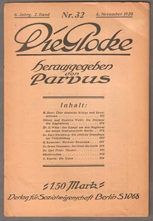 Bild des Verkufers fr Die Glocke. 32. Heft, 6. November 1920. 6. Jahrgang, 2.Band zum Verkauf von Antiquariat Neue Kritik