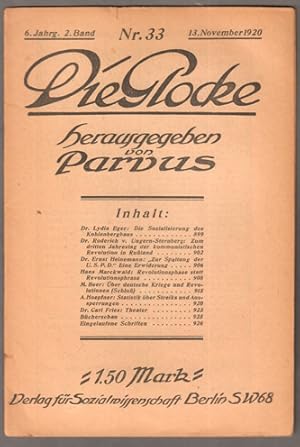 Bild des Verkufers fr Die Glocke. 33. Heft, 13. November 1920. 6. Jahrgang, 2.Band zum Verkauf von Antiquariat Neue Kritik