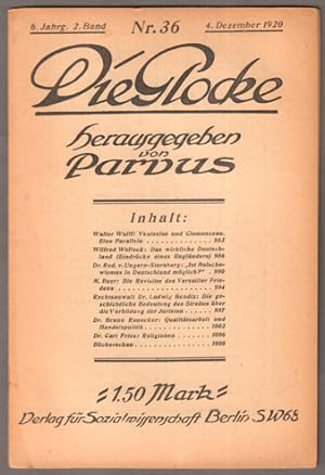 Bild des Verkufers fr Die Glocke. 36. Heft, 4. Dezember 1920. 6. Jahrgang, 2.Band zum Verkauf von Antiquariat Neue Kritik