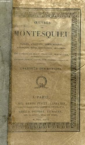 Seller image for OEUVRES DE MONTESQUIEU, TOME I, GRANDEUR DES ROMAINS for sale by Le-Livre