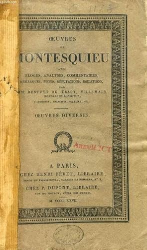 Seller image for OEUVRES DE MONTESQUIEU, TOME VI, OEUVRES DIVERSES for sale by Le-Livre