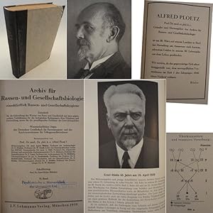 Imagen del vendedor de Archiv fr Rassen- und Gesellschaftsbiologie einschlielich Rassen- und Gesellschaftshygiene. Zeitschrift fr die Erforschung des Wesens von Rasse und Gesellschaft und ihres gegenseitigen Verhltnisses, fr die biologischen Bedingungen ihrer Erhaltung und Entwicklung, sowie fr die grundlegenden Probleme der Entwicklungslehre. 33. Band 1939 Wissenschaftliches Organ der Deutschen Gesellschaft fr Rassenhygiene und des Reichsausschusses fr Volksgesundheitsdienst, herausgegeben von Prof., Dr. med., Dr.phil. h.c. Alfred Ploetz. Mitherausgeber: Dr.med. Agnes Blum, Professor der Anthropologie Dr E. Fischer, Dr. W. Gro (Leiter des Rassenpolitischen Amtes der NSDAP), Ministerialdirektor Dr. med. A. Gtt, Professor der Rassenhygiene Doktor F. Lenz, Professor der Anthropologie Dr. T.H. Mollison, Dr.jur. A. Nordenholz, Professor der Zoologie Dr. L. Plate, Professor der Hygiene Dr E. Rodenwaldt, Professor der Psychiatrie Dr E. Rdin, Dozent Dr. F. Ruttke und Professor der Dermatologie Dr. H.W. S a la venta por Galerie fr gegenstndliche Kunst