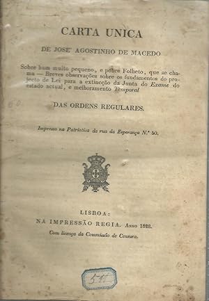 CARTA UNICA DE (.) Sobre hum muito pequeno, e pobre Folheto, que se chama - Breves observações so...